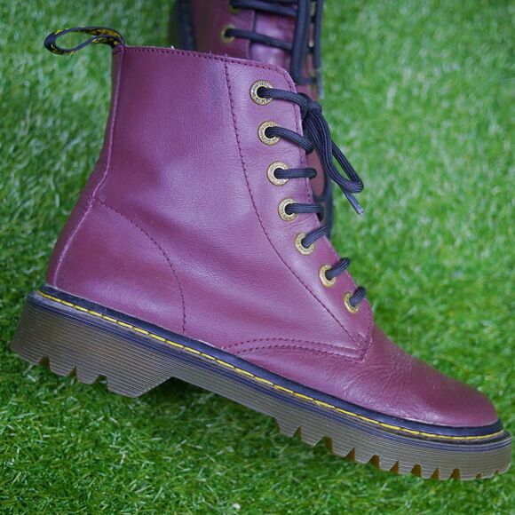 Dr. Martens Luana Combat Boots - Cherry Red Leather - Women's Size 7 - Picture 7 of 7